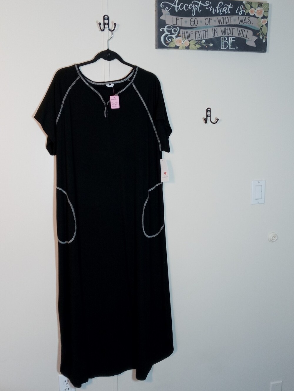 NWT Ekouaer black XXXL Short Sleeve long Nightgown